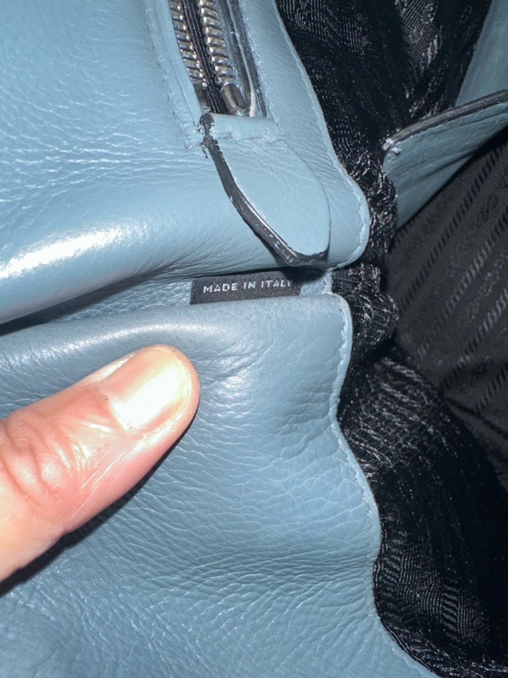PRADA ❤️🌟 BLUE-GRAY LEATHER TOP-HANDLE SARCHEL W/ DETACHABLE LONG STRAP⭐️ - Picture 11 of 11